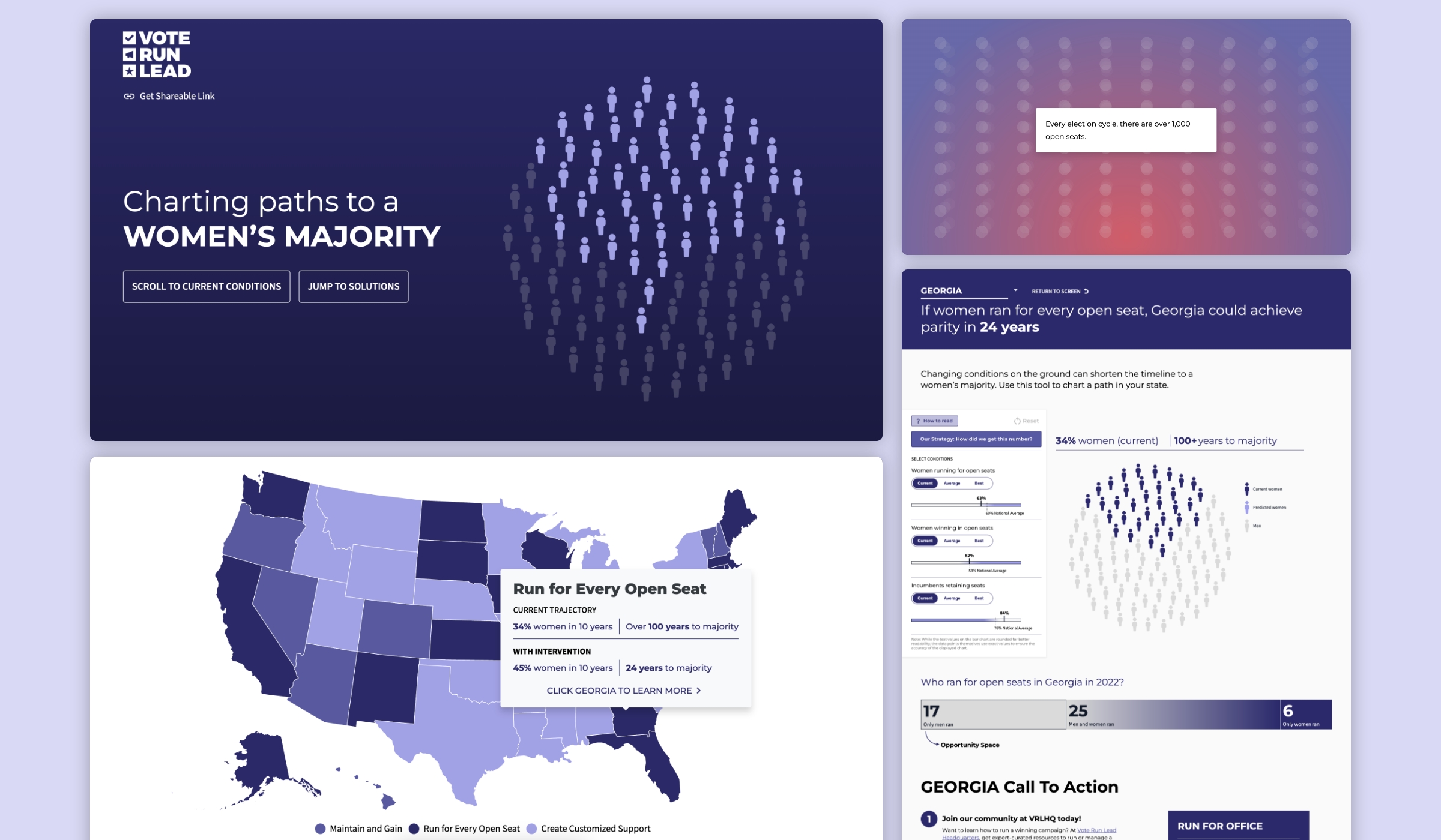 A montage of images for the Charting Paths to a Women's majority project, designed by Graphicacy for Vote Run Lead.