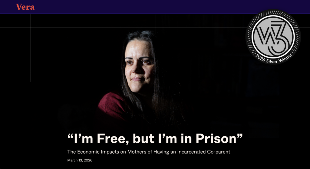 Hero image in the Vera Institute's data story titled: “I’m Free, but I’m in Prison” The Economic Impacts on Mothers of Having an Incarcerated Co-parent. Designed and built by Graphicacy.